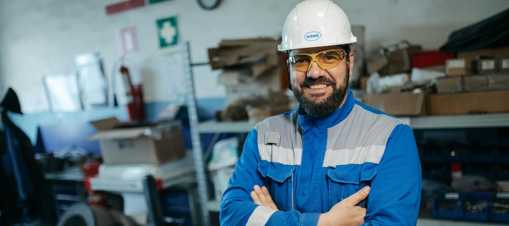 Industrial Worker Posing Confidently in Workshop